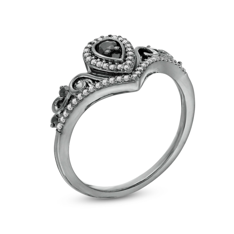 Main Image 2 of Black Spinel and Lab-Created White Sapphire Pear Frame Tiara Ring in Sterling Silver with Black Rhodium