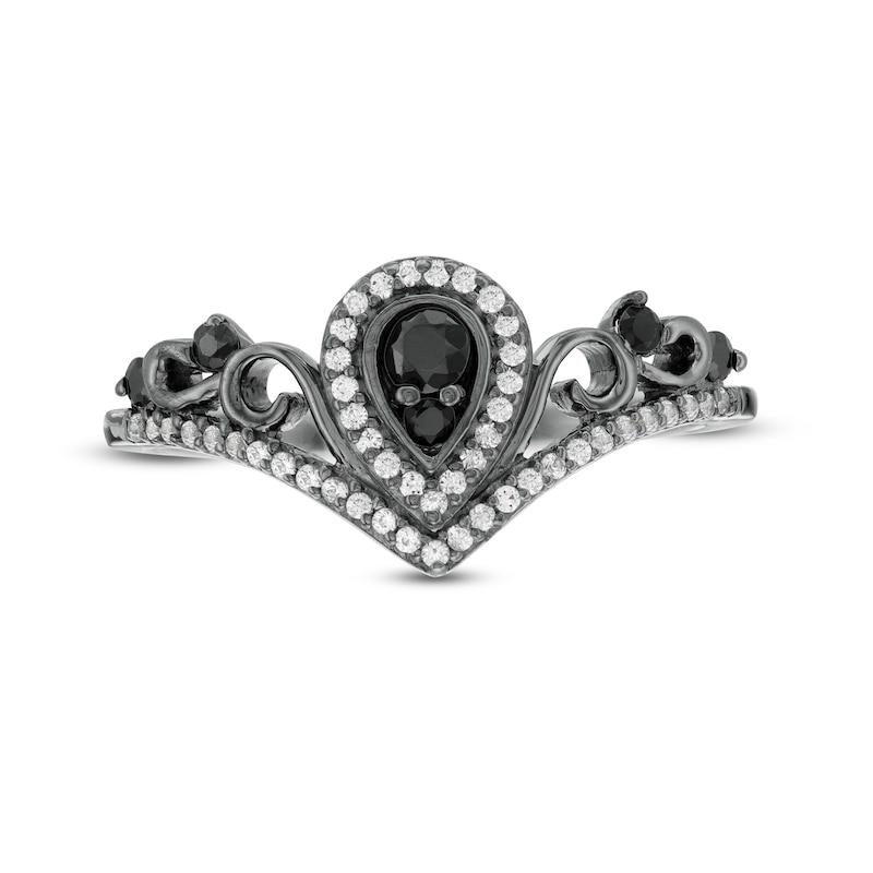 Main Image 3 of Black Spinel and Lab-Created White Sapphire Pear Frame Tiara Ring in Sterling Silver with Black Rhodium