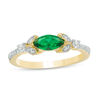Thumbnail Image 0 of Sideways Marquise Lab-Created Emerald and 0.11 CT. T.W. Diamond Petals Ring in 10K Gold