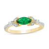 Thumbnail Image 1 of Sideways Marquise Lab-Created Emerald and 0.11 CT. T.W. Diamond Petals Ring in 10K Gold
