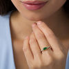 Thumbnail Image 1 of Sideways Marquise Lab-Created Emerald and 0.11 CT. T.W. Diamond Petals Ring in 10K Gold