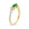 Thumbnail Image 2 of Sideways Marquise Lab-Created Emerald and 0.11 CT. T.W. Diamond Petals Ring in 10K Gold