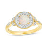Thumbnail Image 1 of 5.5mm Lab-Created Opal and 0.14 CT. T.W. Diamond Frame Vintage-Style Ring in 10K Gold