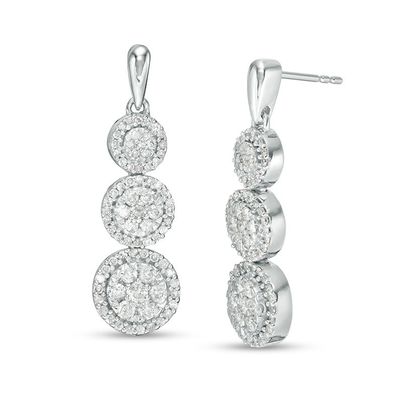 0.95 CT. T.W. Composite Diamond Frame Three-Stone Drop Earrings in 10K Gold|Peoples Jewellers