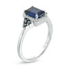 Thumbnail Image 2 of Lab-Created Blue Sapphire and 0.18 CT. T.W. Enhanced Black and White Diamond Frame Tri-Sides Ring in Sterling Silver