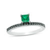Thumbnail Image 1 of Princess-Cut Lab-Created Emerald and 0.11 CT. T.W. Black Diamond Ring in Sterling Silver