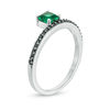 Thumbnail Image 3 of Princess-Cut Lab-Created Emerald and 0.11 CT. T.W. Black Diamond Ring in Sterling Silver