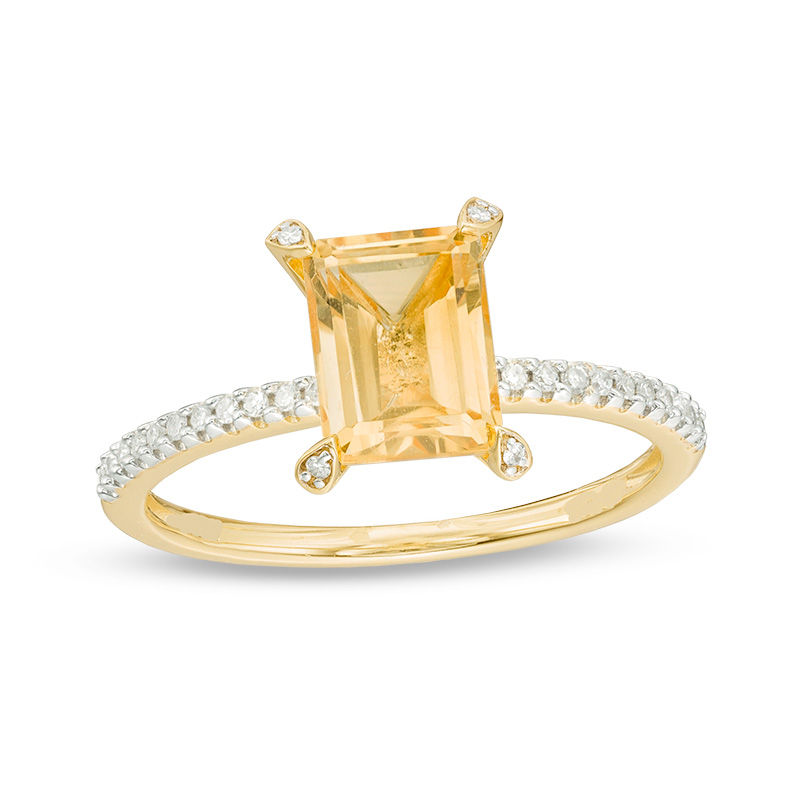 Emerald-Cut Citrine and 0.10 CT. T.W. Diamond Ring in 10K Gold
