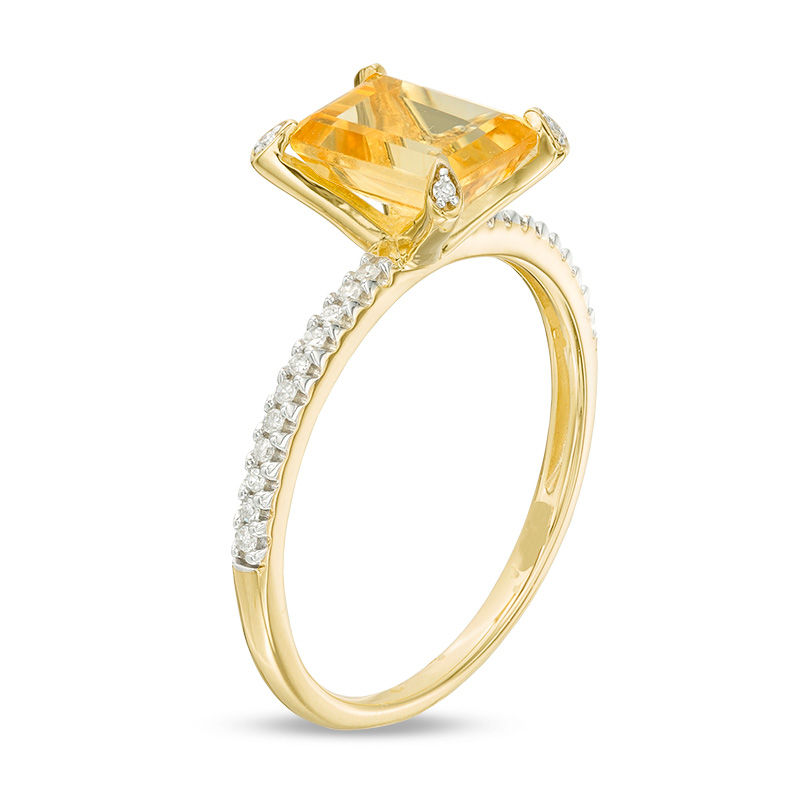 Main Image 2 of Emerald-Cut Citrine and 0.10 CT. T.W. Diamond Ring in 10K Gold