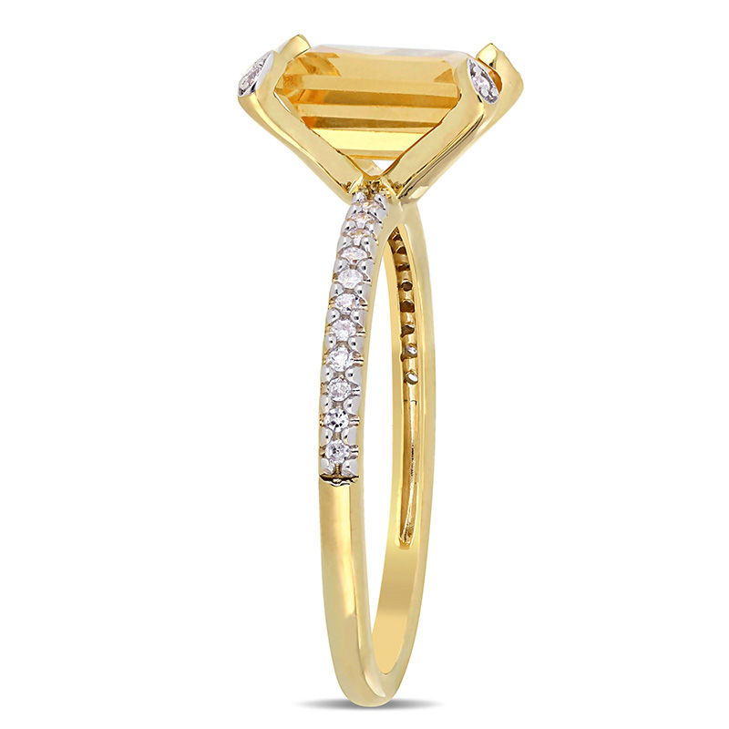 Main Image 3 of Emerald-Cut Citrine and 0.10 CT. T.W. Diamond Ring in 10K Gold