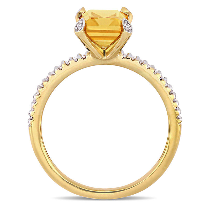 Main Image 4 of Emerald-Cut Citrine and 0.10 CT. T.W. Diamond Ring in 10K Gold