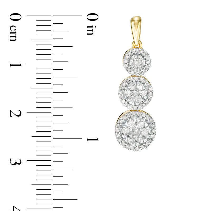 0.95 CT. T.W. Composite Diamond Frame Three-Stone Drop Earrings in 10K Gold