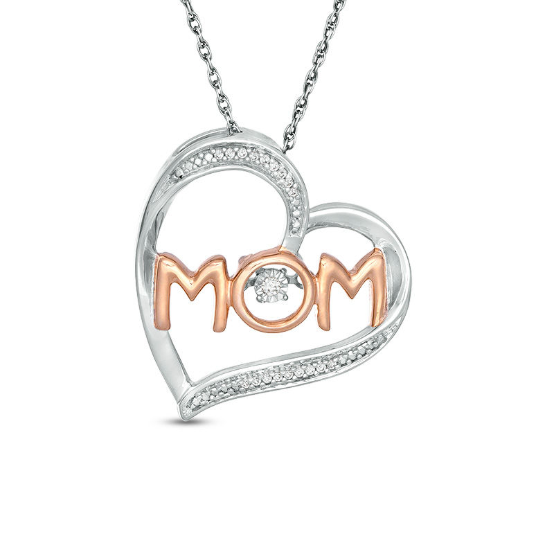 Unstoppable Love™ 0.04 CT. T.W. Diamond "MOM" Tilted Heart Pendant in Sterling Silver with 14K Rose Gold Plate|Peoples Jewellers