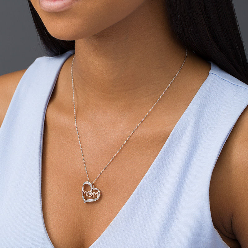 Unstoppable Love™ 0.04 CT. T.W. Diamond "MOM" Tilted Heart Pendant in Sterling Silver with 14K Rose Gold Plate