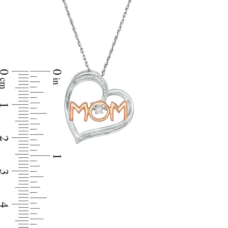 Unstoppable Love™ 0.04 CT. T.W. Diamond "MOM" Tilted Heart Pendant in Sterling Silver with 14K Rose Gold Plate