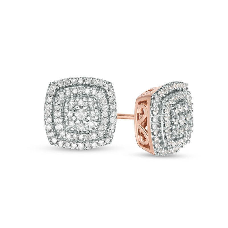 0.37 CT. T.W. Composite Diamond Double Cushion Frame Stud Earrings in 10K Rose Gold