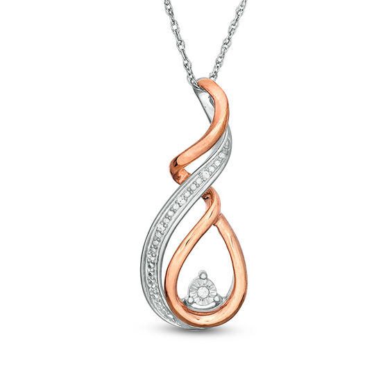 Diamond Accent Ribbon Flame Pendant in Sterling Silver with 14K Rose Gold Plate Diamond Accent Ribbon Flame Pendant in Sterling Silver with 14K Rose Gold Plate