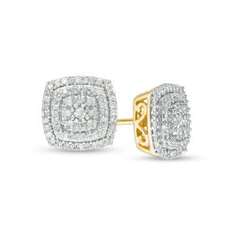 0.37 CT. T.W. Composite Diamond Double Cushion Frame Stud Earrings in 10K Gold