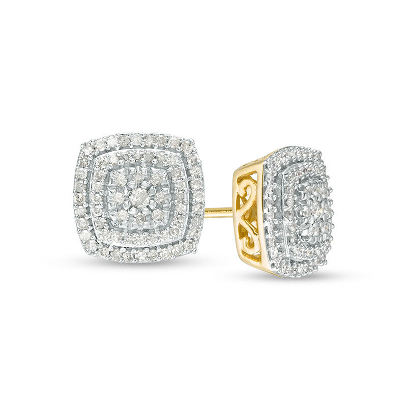 0.37 CT. T.W. Composite Diamond Double Cushion Frame Stud Earrings in 10K Gold