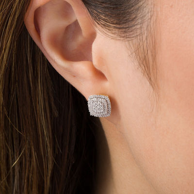 0.37 CT. T.W. Composite Diamond Double Cushion Frame Stud Earrings in 10K Gold