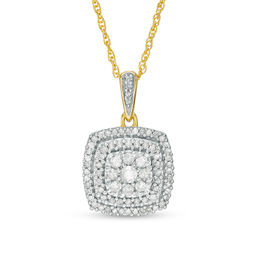 0.37 CT. T.W. Composite Diamond Double Cushion Frame Pendant in 10K Gold