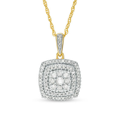 0.37 CT. T.W. Composite Diamond Double Cushion Frame Pendant in 10K Gold