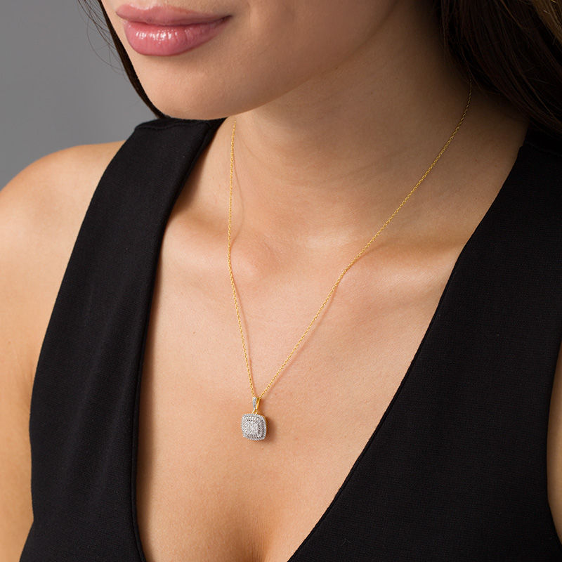 0.37 CT. T.W. Composite Diamond Double Cushion Frame Pendant in 10K Gold