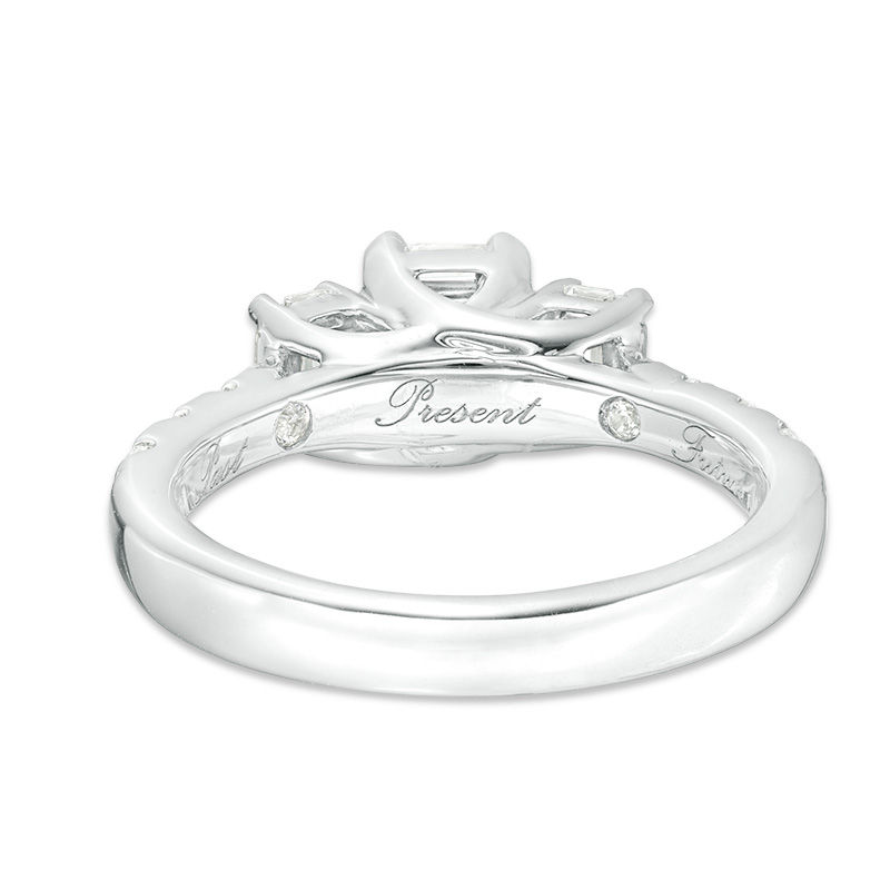 Main Image 3 of 1.50 CT. T.W. Certified Emerald-Cut Diamond Past Present Future® Engagement Ring in 14K White Gold (I/SI2)