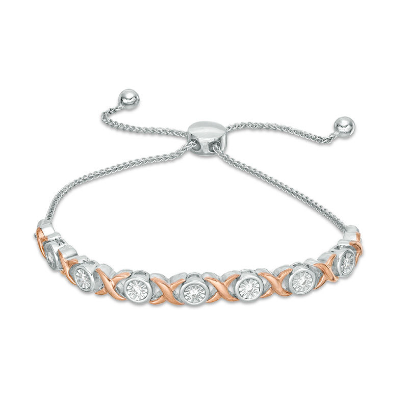 0.18 CT. T.W. Diamond "XO" Bolo Bracelet in Sterling Silver and 10K Rose Gold - 9.5"