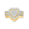 Thumbnail Image 3 of 0.58 CT. T.W. Composite Diamond Sunburst Heart Frame Multi-Row Bridal Set in Sterling Silver with 14K Gold Plate