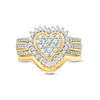 Thumbnail Image 4 of 0.58 CT. T.W. Composite Diamond Sunburst Heart Frame Multi-Row Bridal Set in Sterling Silver with 14K Gold Plate