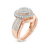 Thumbnail Image 3 of 0.58 CT. T.W. Composite Diamond Sunburst Heart Frame Multi-Row Bridal Set in Sterling Silver with 14K Rose Gold Plate