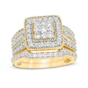 Thumbnail Image 1 of 1.23 CT. T.W. Multi-Diamond Square Frame Vintage-Style Multi-Row Bridal Set in 10K Gold