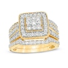 Thumbnail Image 0 of 1.23 CT. T.W. Multi-Diamond Square Frame Vintage-Style Multi-Row Bridal Set in 10K Gold