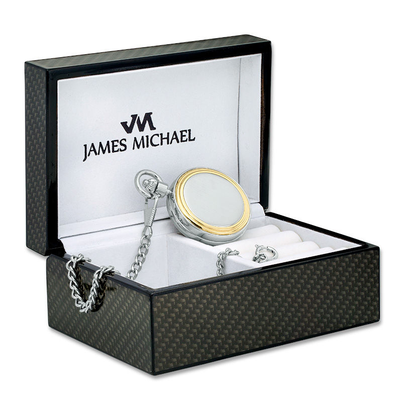 Men's James Michael Two-Tone Pocket Watch with Blue Skeleton Dial (Model: PMA181044C)|Peoples Jewellers