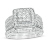 Thumbnail Image 1 of 1.23 CT. T.W. Multi-Diamond Square Frame Vintage-Style Multi-Row Bridal Set in 10K White Gold