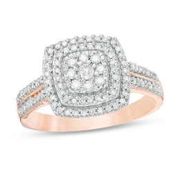 0.37 CT. T.W. Diamond Double Cushion Frame Ring in 10K Rose Gold