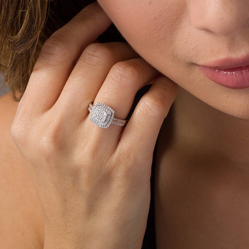 Main Image 2 of 0.37 CT. T.W. Diamond Double Cushion Frame Ring in 10K Rose Gold