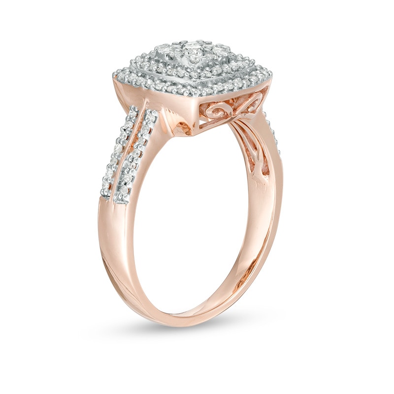 Main Image 3 of 0.37 CT. T.W. Diamond Double Cushion Frame Ring in 10K Rose Gold