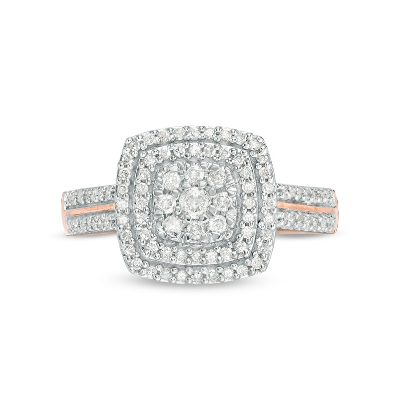 Main Image 4 of 0.37 CT. T.W. Diamond Double Cushion Frame Ring in 10K Rose Gold