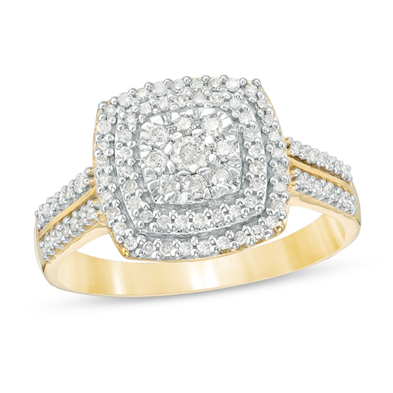 Main Image 1 of 0.37 CT. T.W. Diamond Double Cushion Frame Ring in 10K Gold