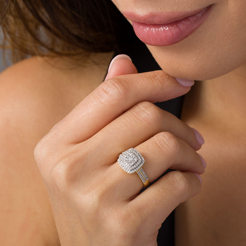 Main Image 2 of 0.37 CT. T.W. Diamond Double Cushion Frame Ring in 10K Gold