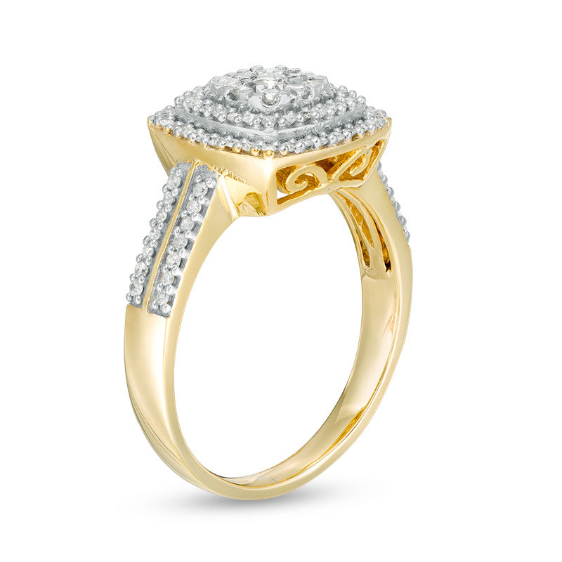 Main Image 3 of 0.37 CT. T.W. Diamond Double Cushion Frame Ring in 10K Gold