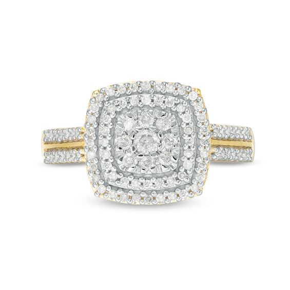 0.37 CT. T.W. Diamond Double Cushion Frame Ring in 10K Gold