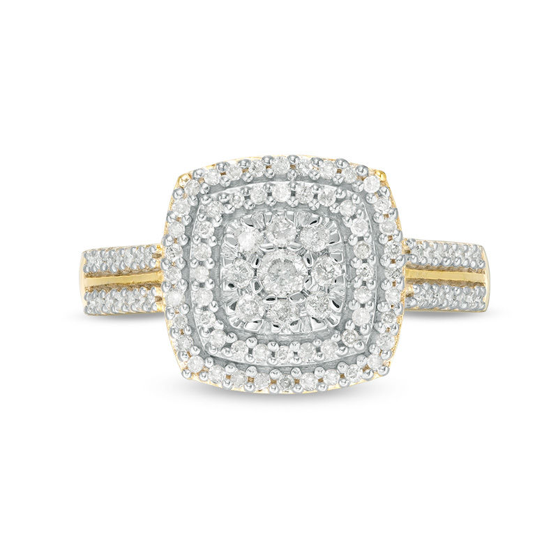 Main Image 4 of 0.37 CT. T.W. Diamond Double Cushion Frame Ring in 10K Gold