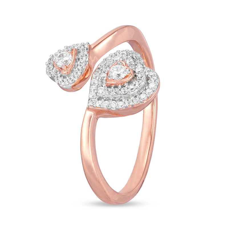 0.23 CT. T.W. Diamond Bypass Double Heart Ring in 10K Rose Gold