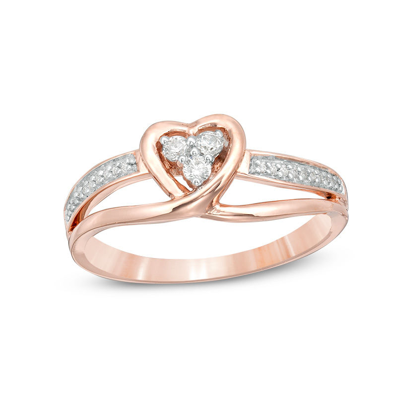 0.116 CT. T.W. Diamond Ribbon Heart-Shaped Ring in 10K Rose Gold|Peoples Jewellers