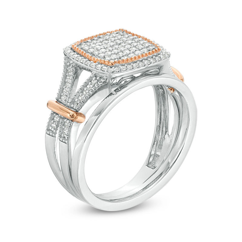 0.37 CT. T.W. Composite Diamond Cushion Frame Collar Vintage-Style Bridal Set in Sterling Silver and 10K Rose Gold