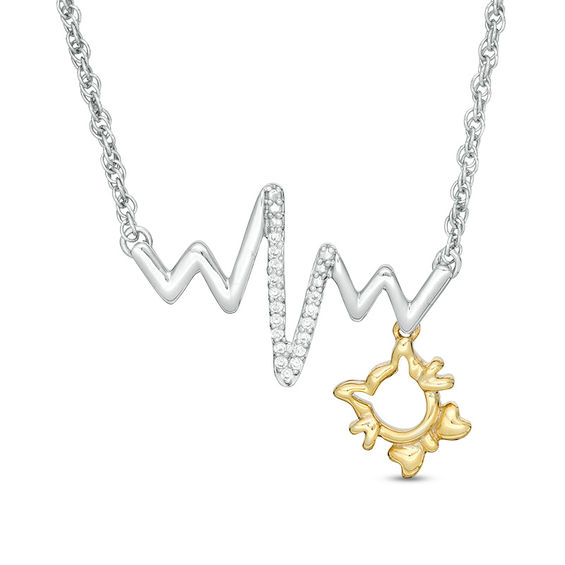 0.04 CT. T.W. Diamond Heartbeat and Cat Outline Dangle Necklace in Sterling Silver and 10K Gold