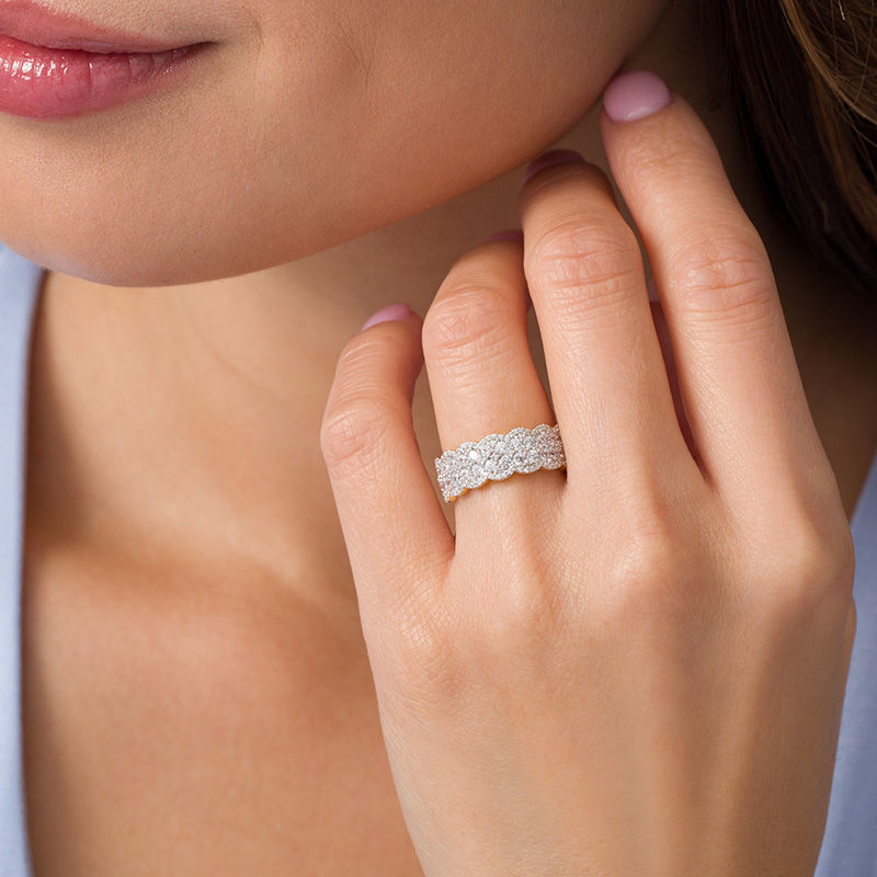 Main Image 2 of 0.95 CT. T.W. Diamond Double Row Scallop-Edge Band in 10K Gold